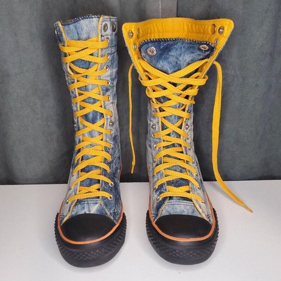 Feng Wei Chuan Fashion Sneaker Boot Converse Denim Yellow, Womens Size 6.5 EU 37 - Picture 3 of 9